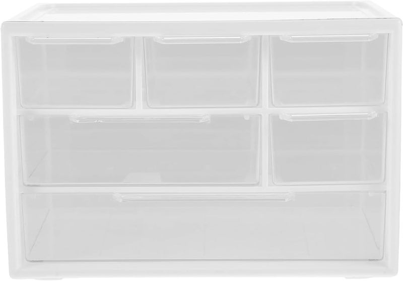 LIPCHEEGO 6 Pcs Small Drawer Organizer for Desk, Mini Desktop Drawer Organizer with 6 Clear Drawers, Plastic Desktop Craft Storage Box for Desk Office School Home 7.1" x 3. 8" x 4.6" (White) - Image 3